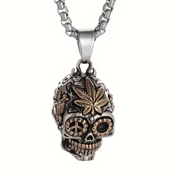 Day of the Dead Sugar Skull 420 Herb Necklace / Pendant #1453 - Picture 9 of 10